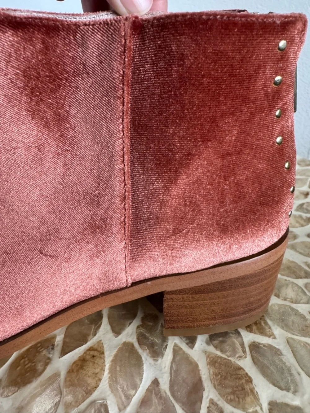 New Anthropologie Rust Orange Rounded Toe Velvet Ankle Boots size 7.5 M